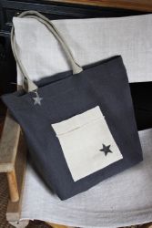 sac lin gris étoile -decoration charme