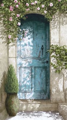 Toile L " la porte bleue"-Oliva blue-decoration de charme
